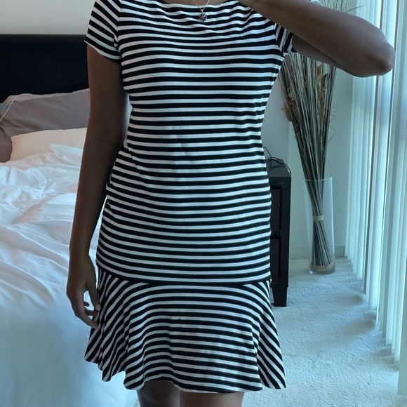 Ralph Lauren Sz PM petite medium striped flounce dress - Picture 2 of 11